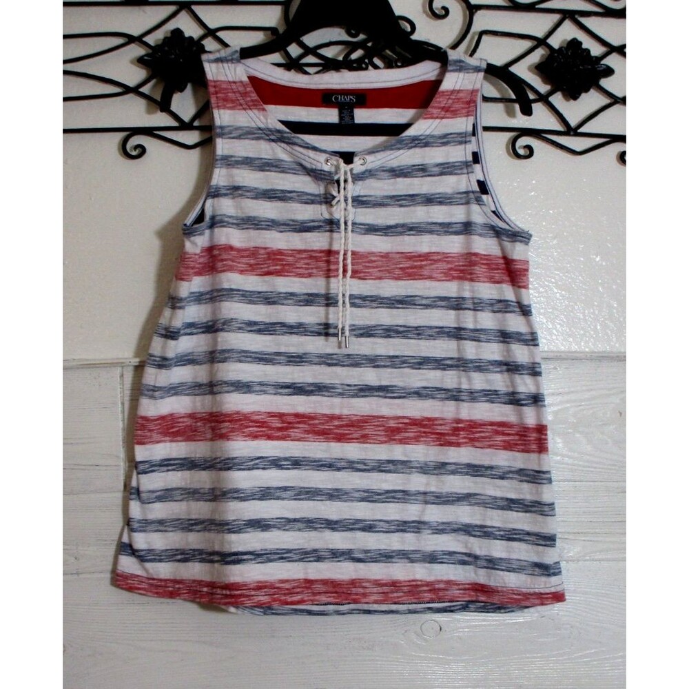Chaps Women's Knit Top Size M Sleeveless Multicolor Striped Round Neck